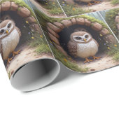 穴の中に潜んでいるフクロウ ラッピングペーパー (ロールコーナー)