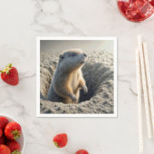 穴の中の奇妙なグラウンドホッグ スタンダードカクテルナプキン (インサイチュ)