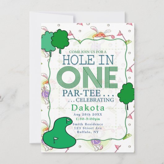 穴インOne Par-Tee誕生祝い5 招待状 (正面)