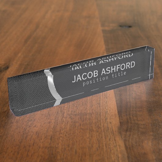 穴パターン付きブラックメタル デスクネームプレート (側面)