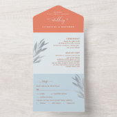 穴モダンあきRSVP結婚付きサンゴと青 オールインワン招待状 (内側)