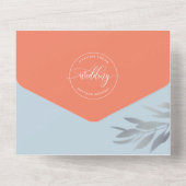 穴モダンあきRSVP結婚付きサンゴと青 オールインワン招待状 (裏面)