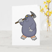 穴掘り農夫のモグラ（シャベルとスポットライト付き） カード (黄色い花)