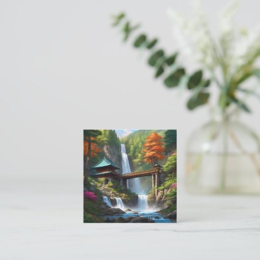 穴絵を描の真ん中にある滝 スクエア名刺 (スタンド正面)