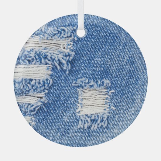 穴、デニムジーンズ、リップしたテクスチャ ガラスオーナメント (正面)