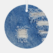 穴、デニムジーンズ、リップしたテクスチャ ガラスオーナメント (裏面)