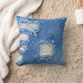 穴、デニムジーンズ、リップしたテクスチャ クッション (ブランケット)