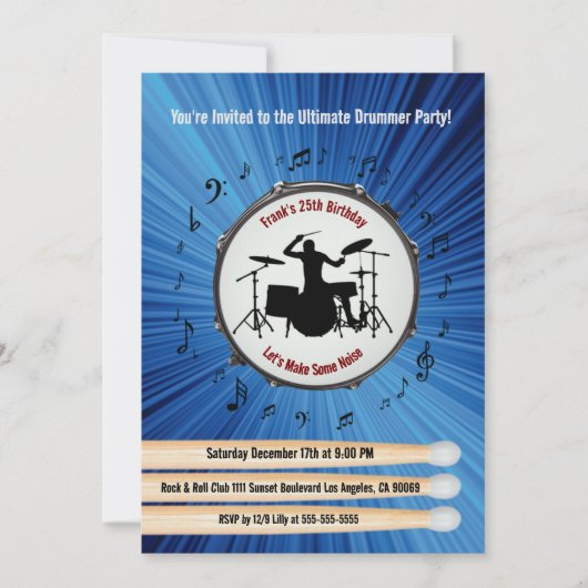 究極のドラマーバースデーパーティ招待状 招待状 (正面)