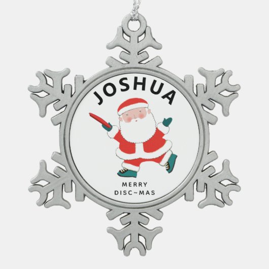 究極のパーソナライズされたフリスビーホリデーギフト スノーフレークピューターオーナメント (正面)