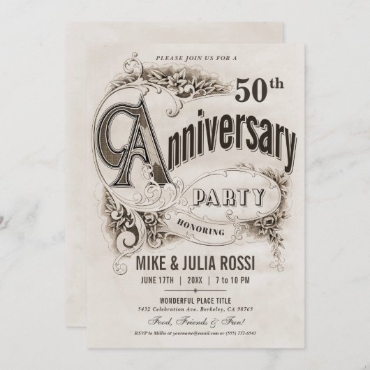 究極のヴィンテージ結婚記念日招待状 招待状 (正面/裏面)