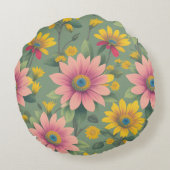 究極の夏のトロー枕、かわいいフローラデザイン ラウンドクッション (裏面)