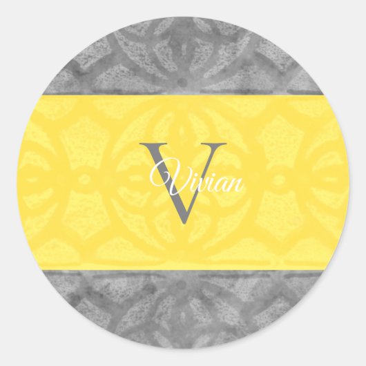 究極の灰色と照明黄色のモノグラムThr ラウンドシール (正面)