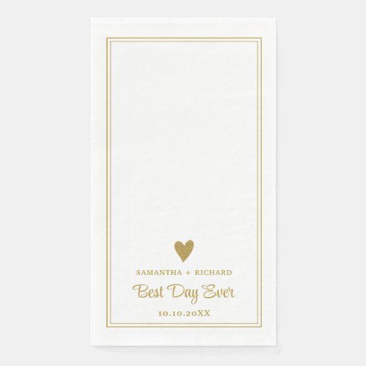 究極の結婚式ゲストタオル - カスタマイズされたゴールドハートと日付 (正面)