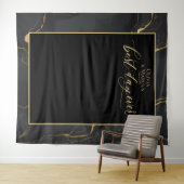 究極の結婚式写真用ブラックマーブル背景 タペストリー (インサイチュ(横))