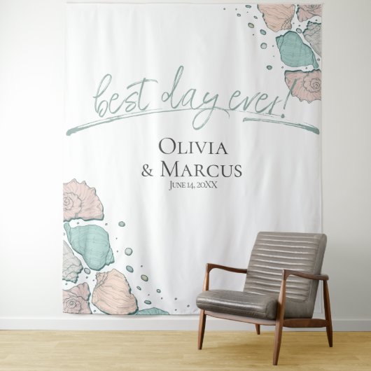 究極の1日 ウェディング シーシェル コーラル フォトブース 背景 タペストリー (インサイチュ)