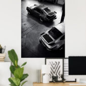 空からのクラシック ポルシェ 911 ターボの眺め ポスター (ホームオフィス)