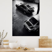 空からのクラシック ポルシェ 911 ターボの眺め ポスター (キッチン)