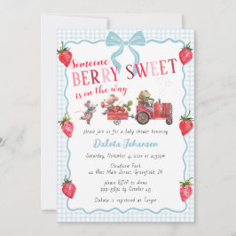空がすっかり明るくなったようなスカイブルーと、チェック柄が愛らしいBerry Sweetなファームス 招待状