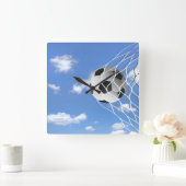 空が付いている網のサッカーボール スクエア壁時計 (ホーム)