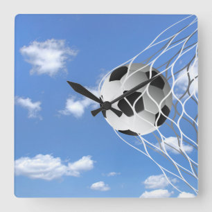 空が付いている網のサッカーボール スクエア壁時計