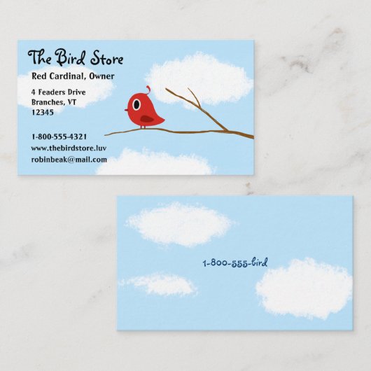 空が曇る木の枝に赤い鳥 名刺 (正面/裏面)