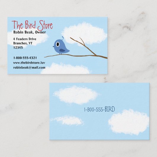 空が曇る木の枝に青い鳥 名刺 (正面/裏面)