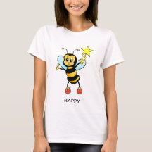 空が青いTシャツに星をつけたかわいいハッピーなハチ