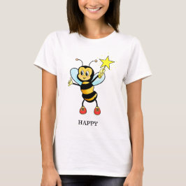 空が青いTシャツに星をつけたかわいいハッピーなハチ Tシャツ