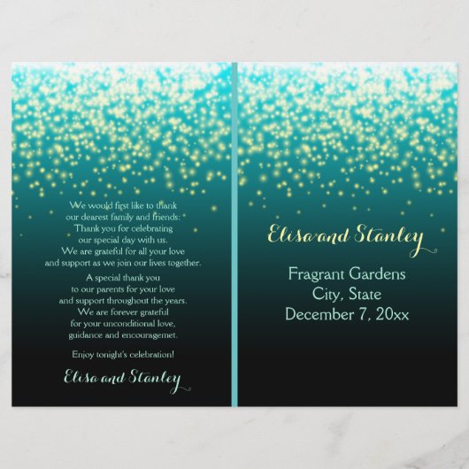 空きらめくの照明ティール（緑がかった色）、結婚式プログラム (正面)