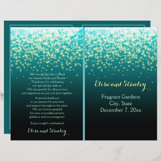 空きらめくの照明ティール（緑がかった色）、結婚式プログラム (正面/裏面)