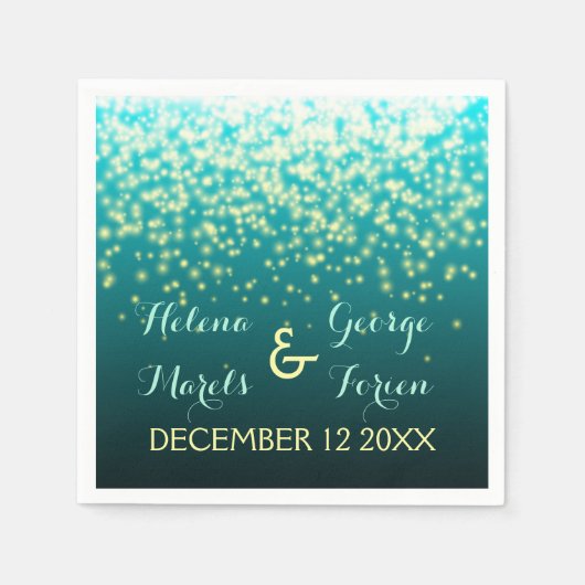 空きらめくティール(緑がかった色)アクア結婚ズの光 スタンダードカクテルナプキン (正面)