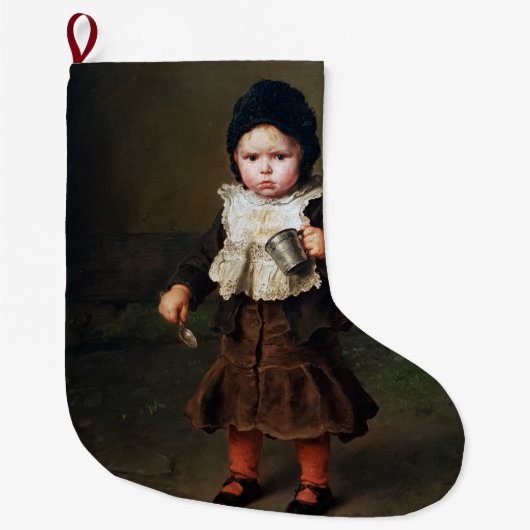 空きカップを持つ少女(ルートヴィヒ・クナウス) ラージクリスマスストッキング (正面)