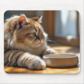 空き食べ物で待っている猫 マウスパッド (正面)