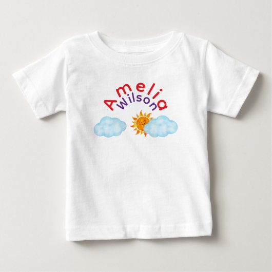 空での楽しいひととき 虹 名前 雲 太陽 ベビーTシャツ (正面)