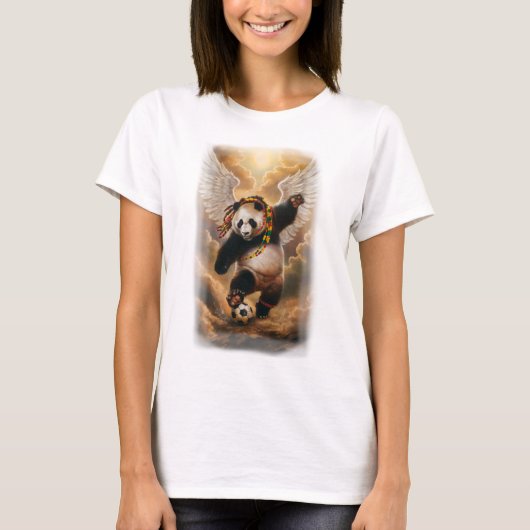 空でサッカーをするエンジェルパンダ Tシャツ (正面)