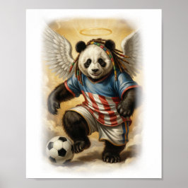 空でサッカーをするジャマイカのパンダ ポスター