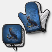 空と地の王、フクロウ威厳のあるル 鍋つかみ&鍋敷きセット (正面/裏面)