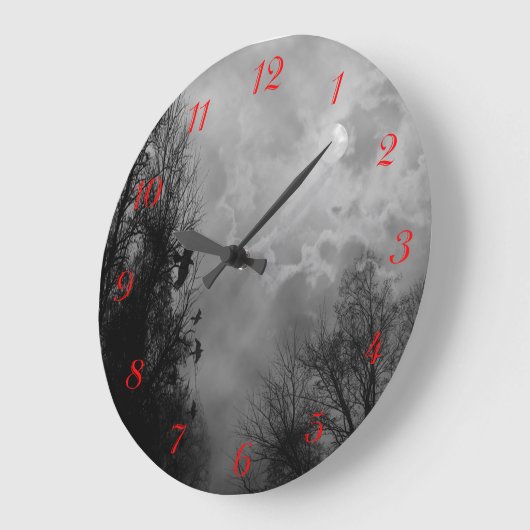 空と幽霊のよく出るラヴェンス赤い数字の壁時計 ラージ壁時計 (傾斜)