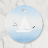 空と海が出会う水彩画のウェディング フェイバータグ (正面)