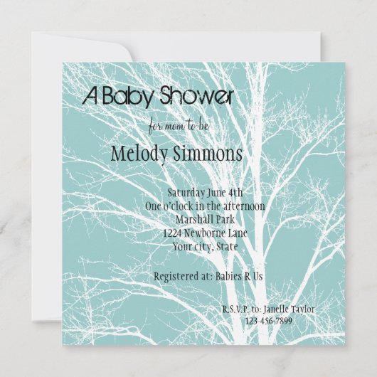 空と白の木の赤ちゃんシャワー招待状 招待状 (裏面)