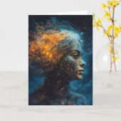 空にいる女性 カード (黄色い花)