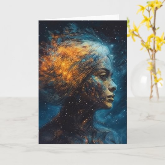 空にいる女性 カード (黄色い花)