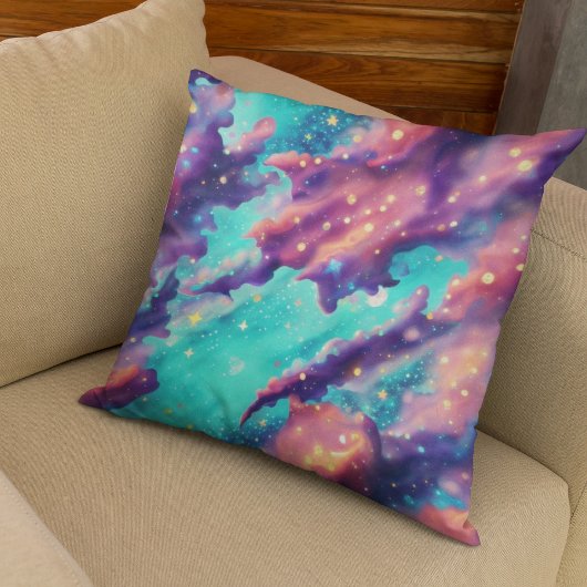 空にカラフル星が輝く抽象芸術像 クッション