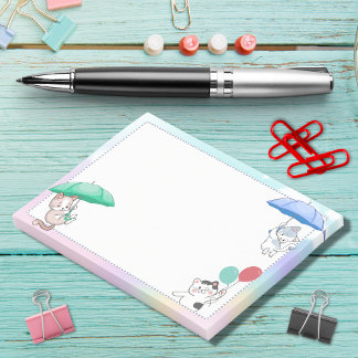 空に傘とバルーンを飛んでいる持ち込む猫 ポストイット