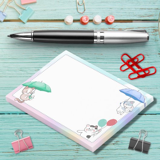 空に傘とバルーンを飛んでいる持ち込む猫 ポストイット