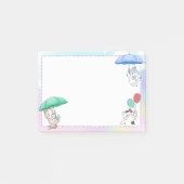 空に傘とバルーンを飛んでいる持ち込む猫 ポストイット (正面)