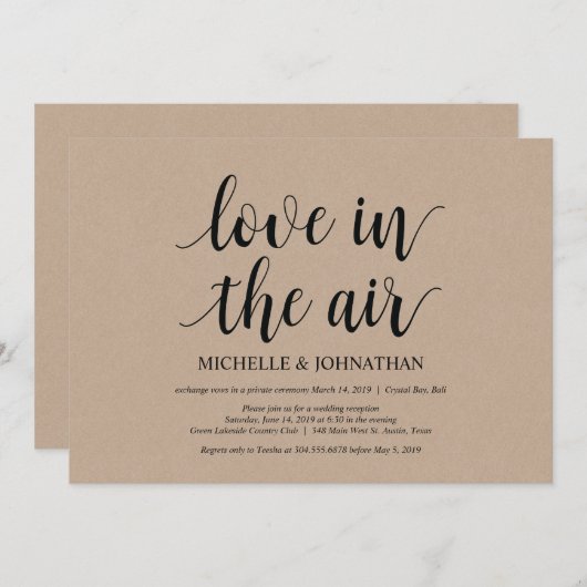 空に愛が、結婚式の駆け落ち招待状 招待状 (正面/裏面)