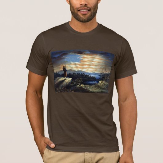 空に掲げられた天国のようなアメリカ国旗、ズオーブの南北戦争 Tシャツ (正面)