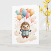 空に浮かぶかわいい水彩のハリネズミのブランクカード カード (黄色い花)