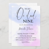 空に浮かぶ幸せなカリグラフィー 青とピンクのベイビーシャワー 招待状 (正面/裏面)